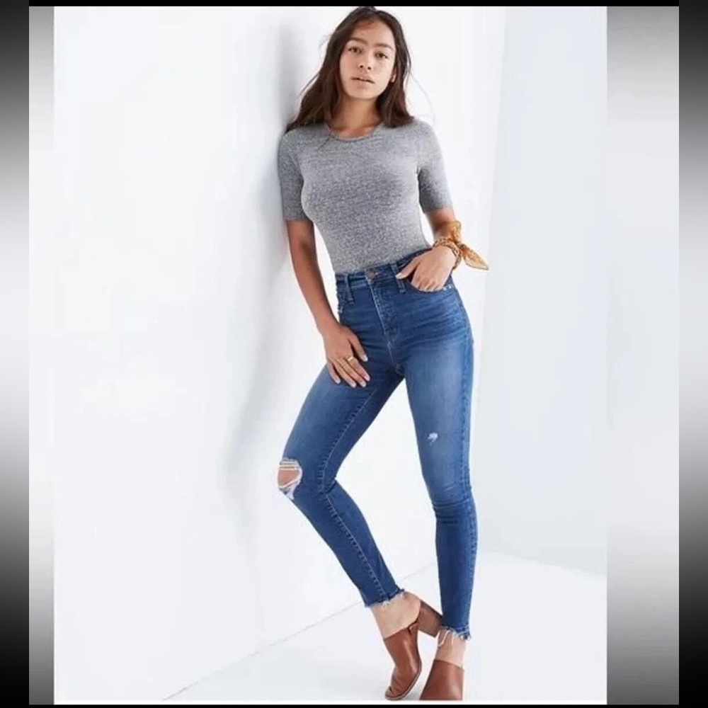 Madewell curvy high rise jeans distressed hem